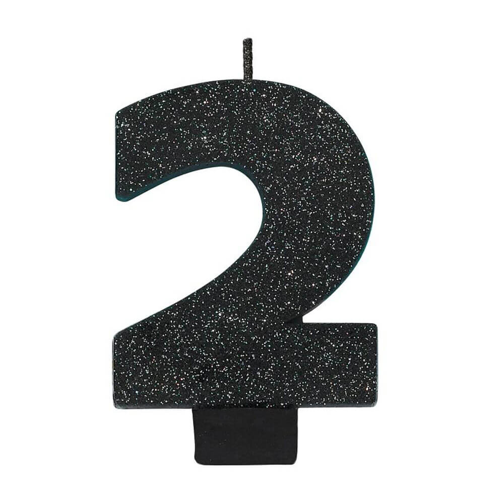 Black Glitter Candle - Number 2 - Book Party Rentals